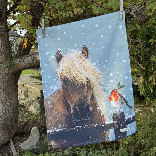 Horse and Robin Tea Towel
