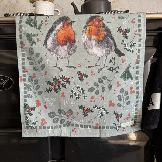 Christmas Robins Tea Towel