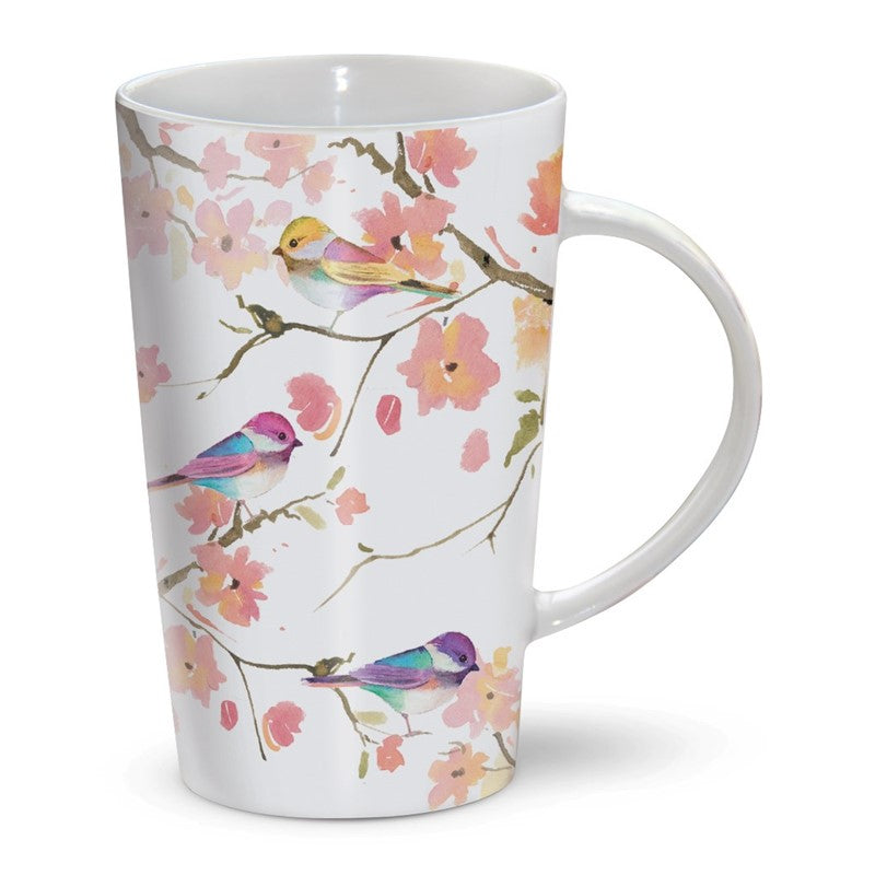 Taza floral de pájaro