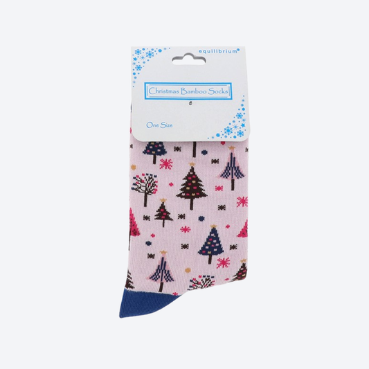 Ladies Xmas Pink Tree Bamboo Socks