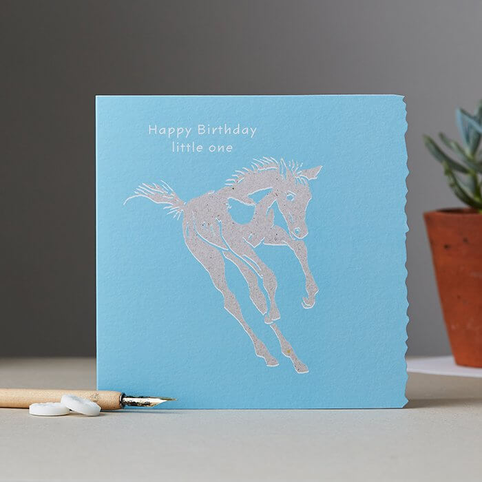 Tarjeta de felicitación Pony con bloques de color y borde adornado