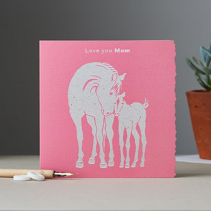 Tarjeta de felicitación Pony con bloques de color y borde adornado