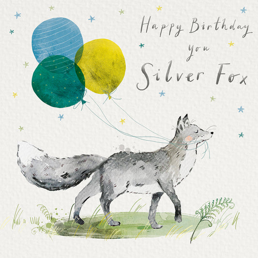 Silver Fox Happy Birthday Card