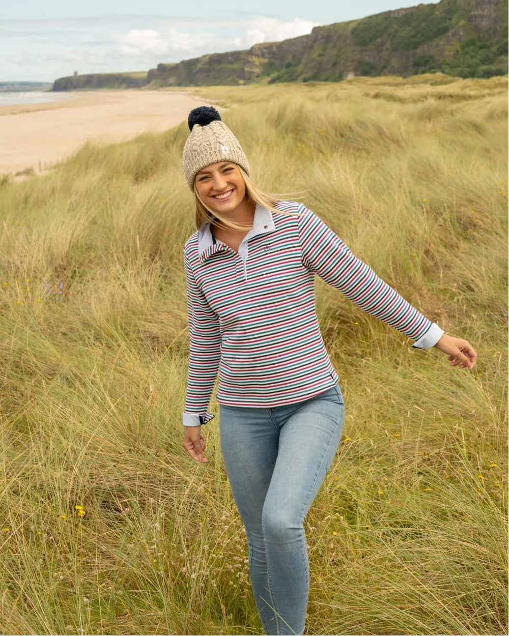Lighthouse Clothing Ladies Haven Jersey - Berry/Teal Stripe