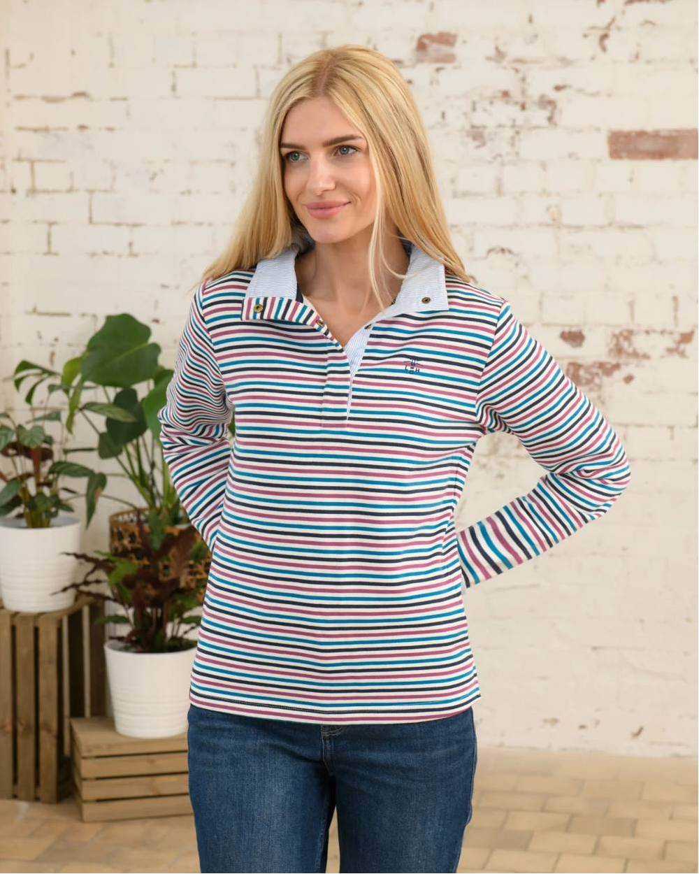 Lighthouse Clothing Ladies Haven Jersey - Berry/Teal Stripe