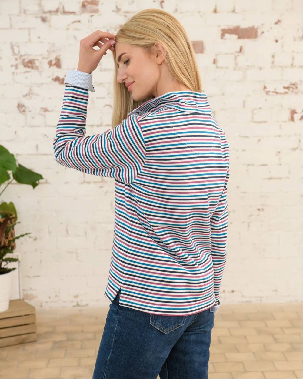 Lighthouse Clothing Ladies Haven Jersey - Berry/Teal Stripe