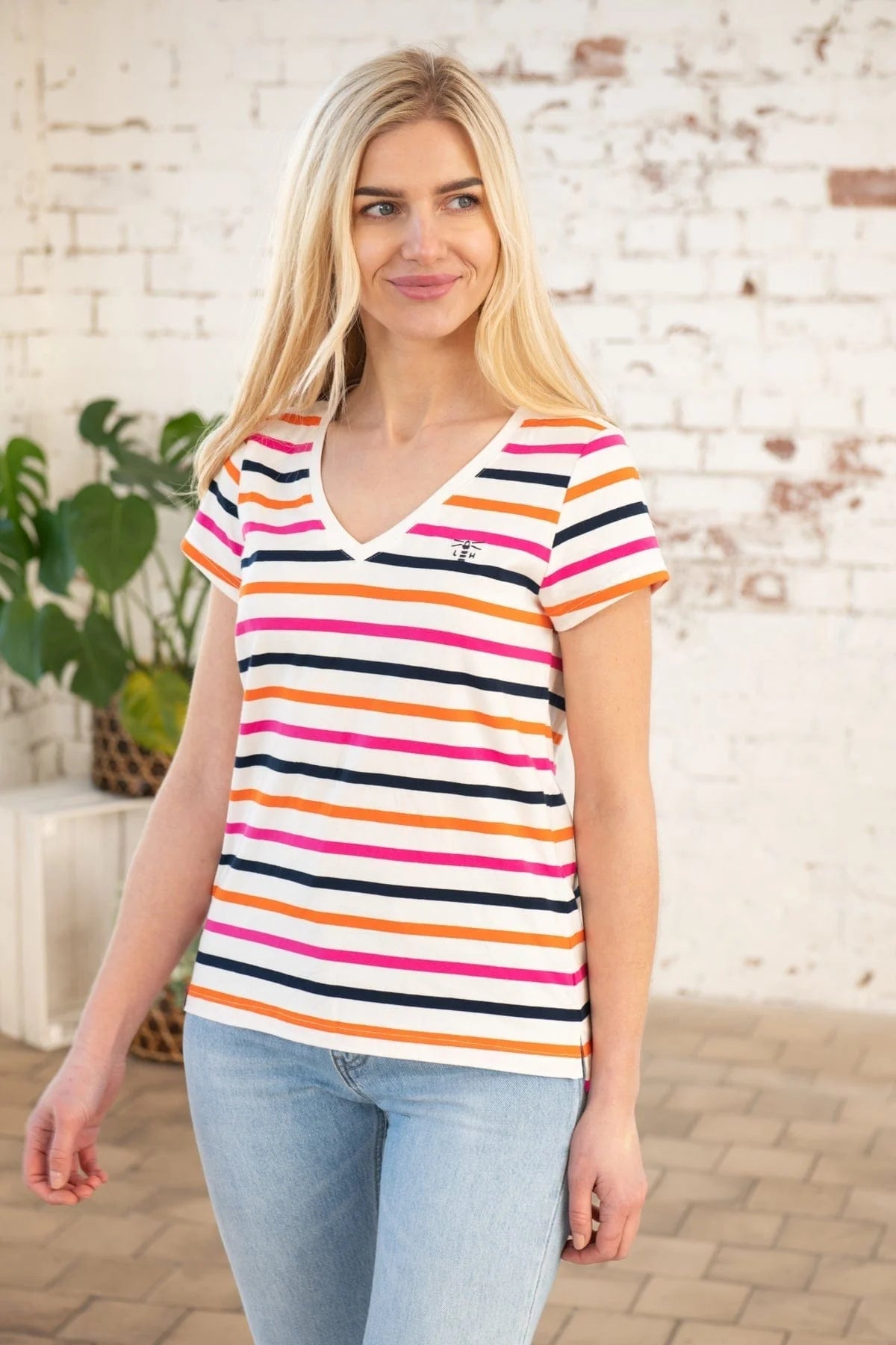 Lighthouse Clothing Ariana T-Shirt - Orange Pink Stripe