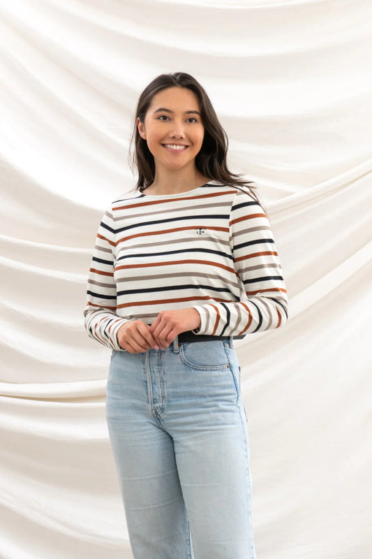 Lighthouse Clothing Causeway Top - Rust Mocha Stripe