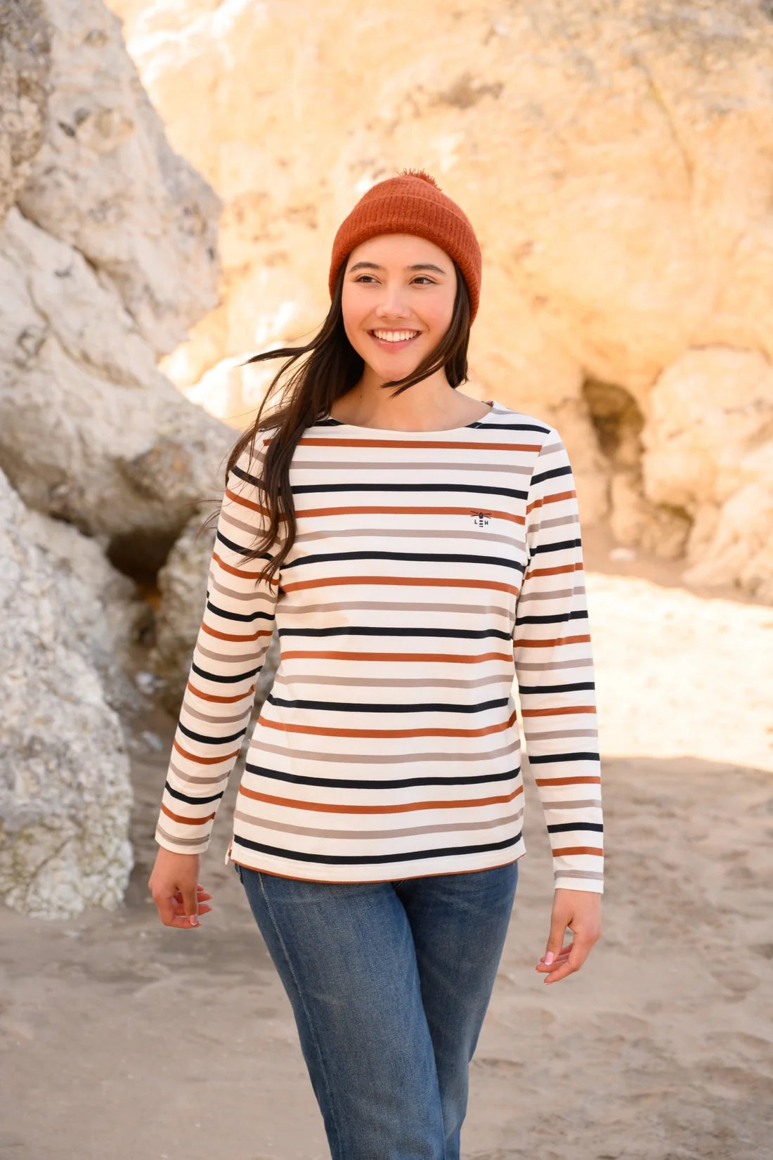 Lighthouse Clothing Causeway Top - Rust Mocha Stripe