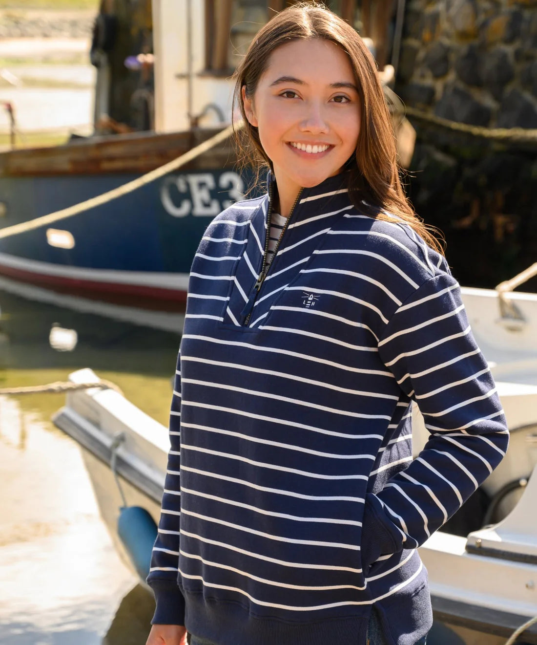 Lighthouse Clothing Coral Jersey - Navy Stripe