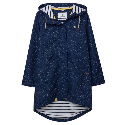 Lighthouse Clothing Beachcomber Long Coat - Navy Dot