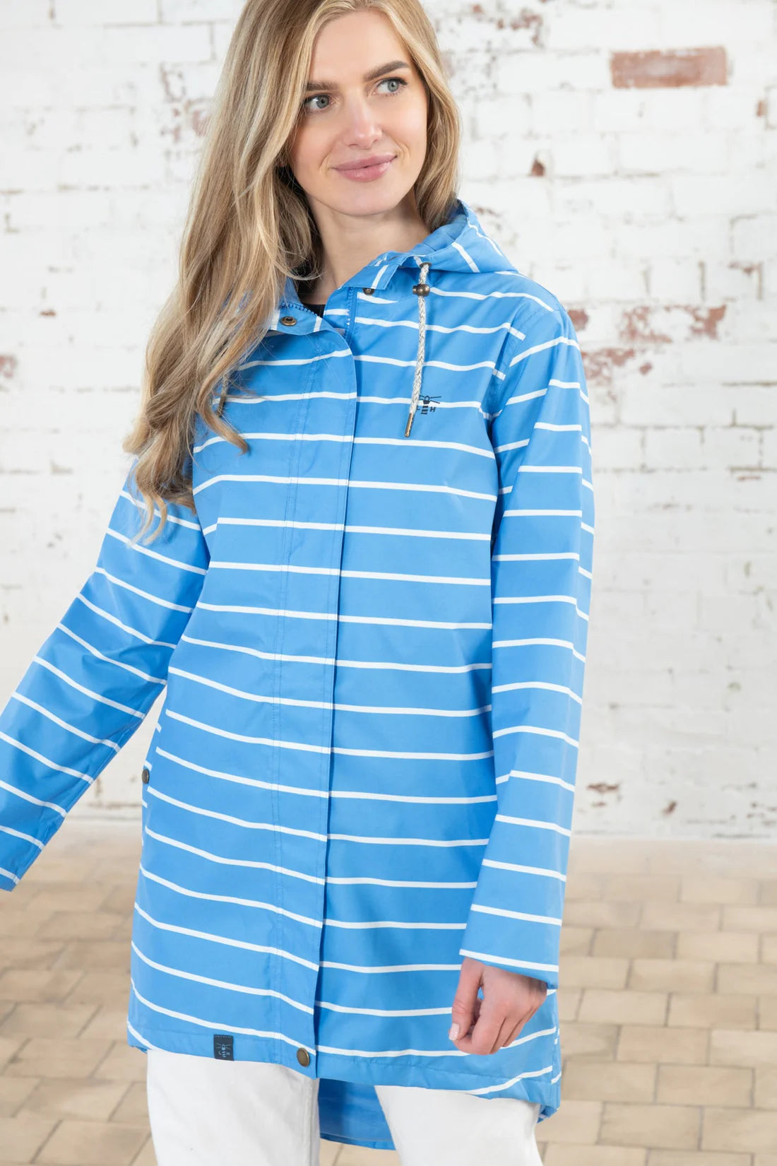 Lighthouse Clothing Beachcomber Long Coat Azure Blue Stripe