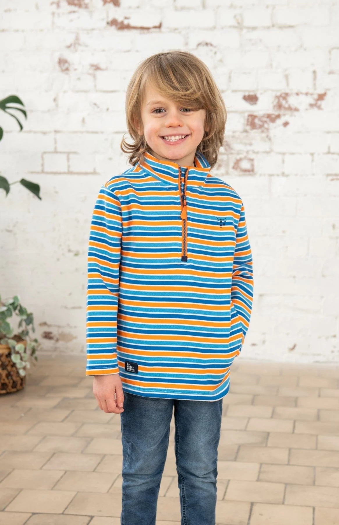 Lighthouse Clothing Riley Boys Half Zip Sweatshirt - Orange/Blue Stripe
