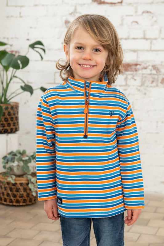 Lighthouse Clothing Riley Boys Half Zip Sweatshirt - Orange/Blue Stripe