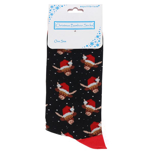 Men's Xmas Bamboo Socks Highland Coo