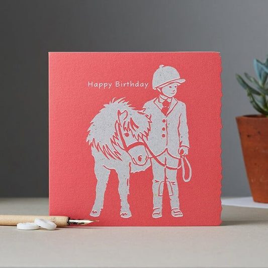 Deckled Edge Colour Block Pony Greetings Card