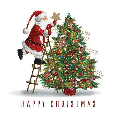 Père Noël habillant l'arbre