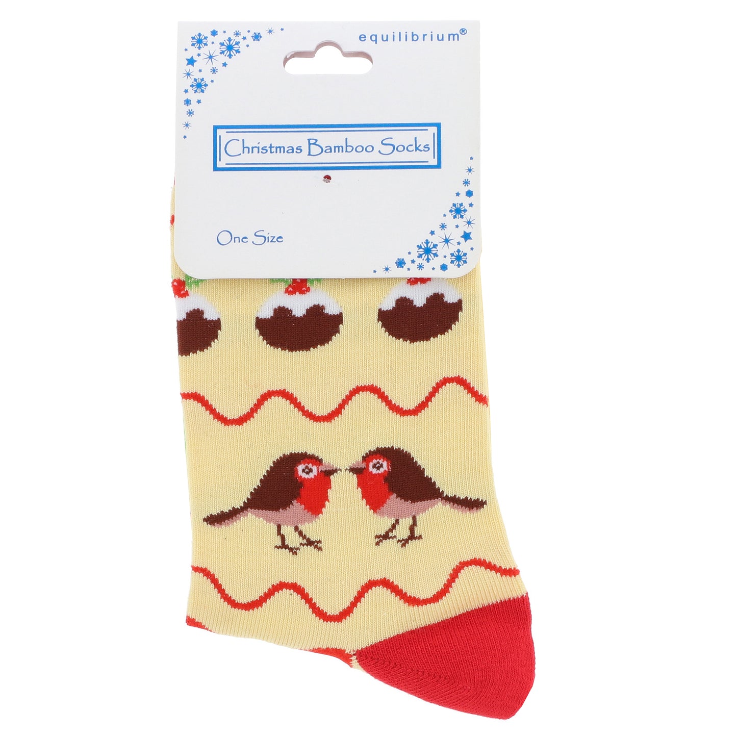 Christmas Robin & Puddings Bamboo Socks