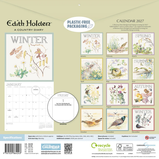 Country Diary, Edith Holden wall calendar 2027