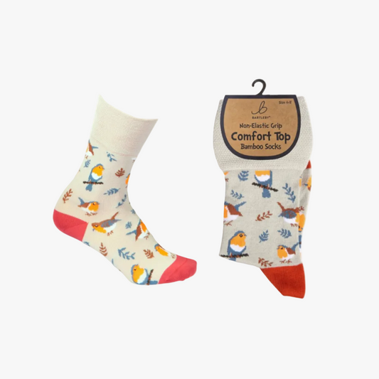 Ladies Bamboo Comfort Top Socks - Garden Robin