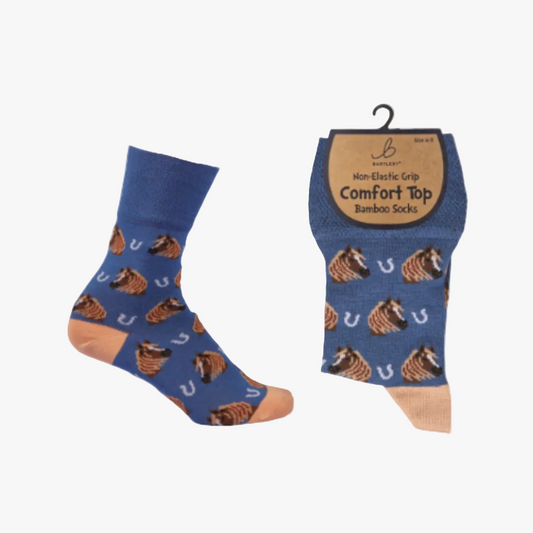Ladies Bamboo Comfort Top Socks - Horses & Shoes