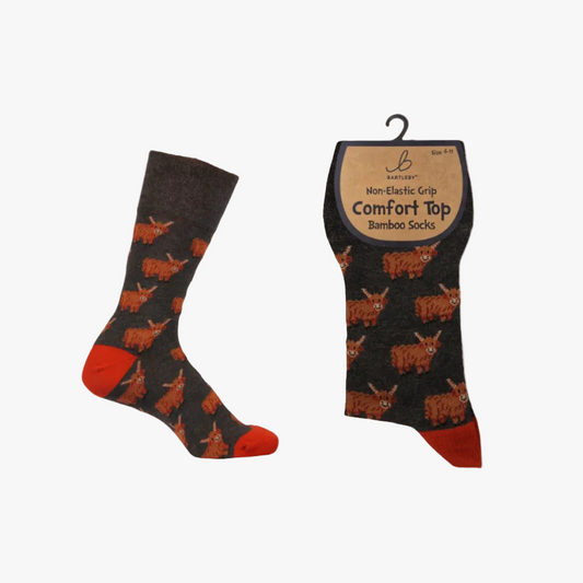 Mens Bamboo Comfort Top Socks - Highland Cow