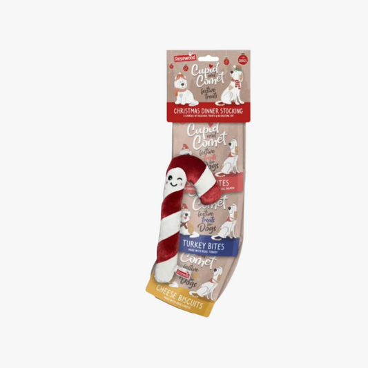 Rosewood Christmas Dinner Dog Stocking (Candy Cane Toy Included)