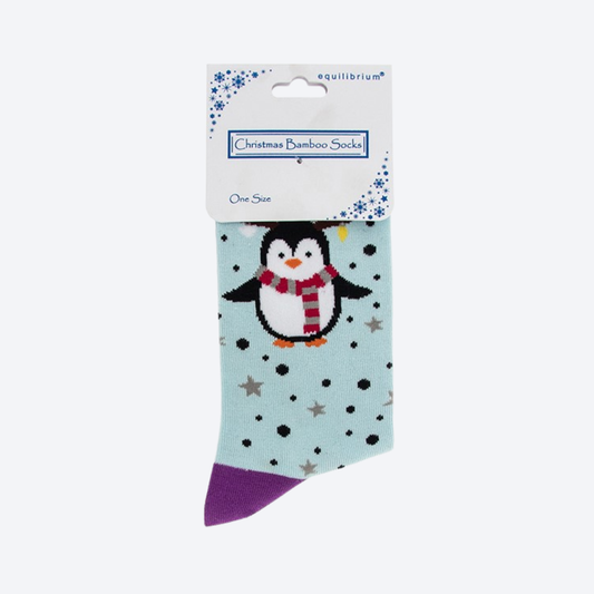Ladies Xmas Penguin Bamboo Socks