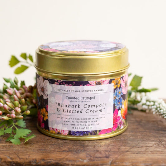 Rhubarb Compote & Clotted Cream Candle in a Matt Gold Tin