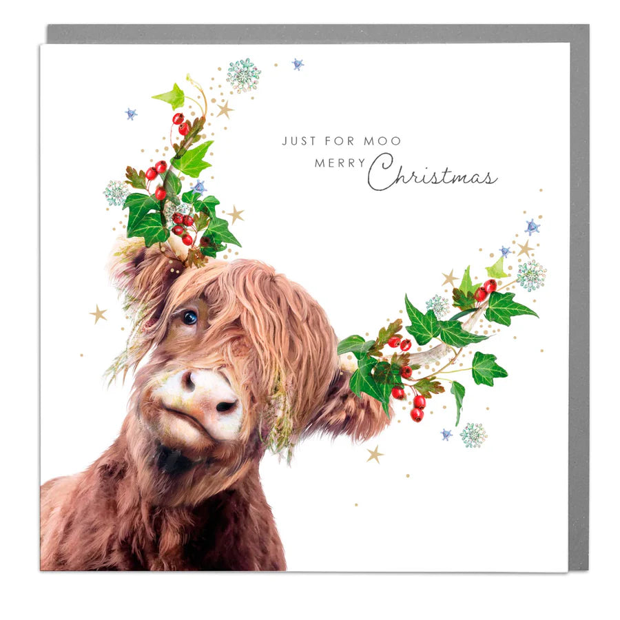 Carte Juste pour Moo, Joyeux Noël Highland Cow