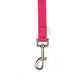 Image shows a birght pink dog lead with a silver hardwear clip 