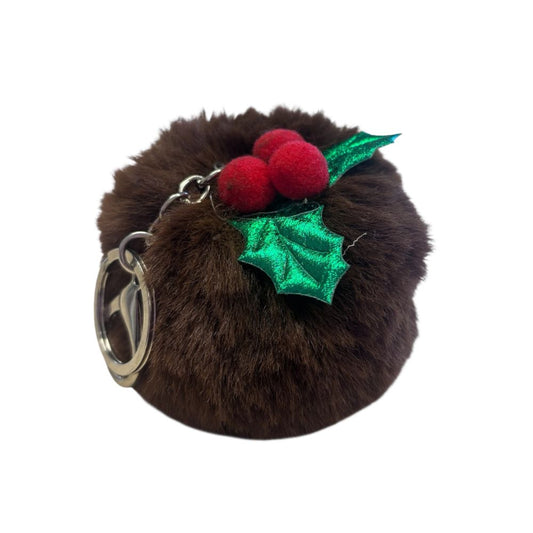 Christmas Pudding Pompom Keyring