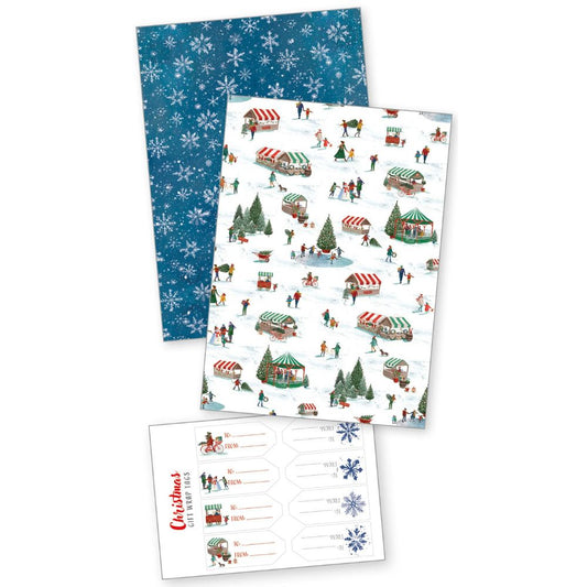 Snowflakes and Village Gift Wrap