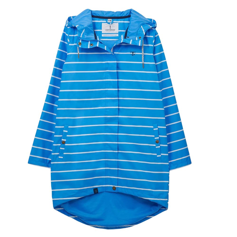 Lighthouse Clothing Beachcomber Long Coat Azure Blue Stripe