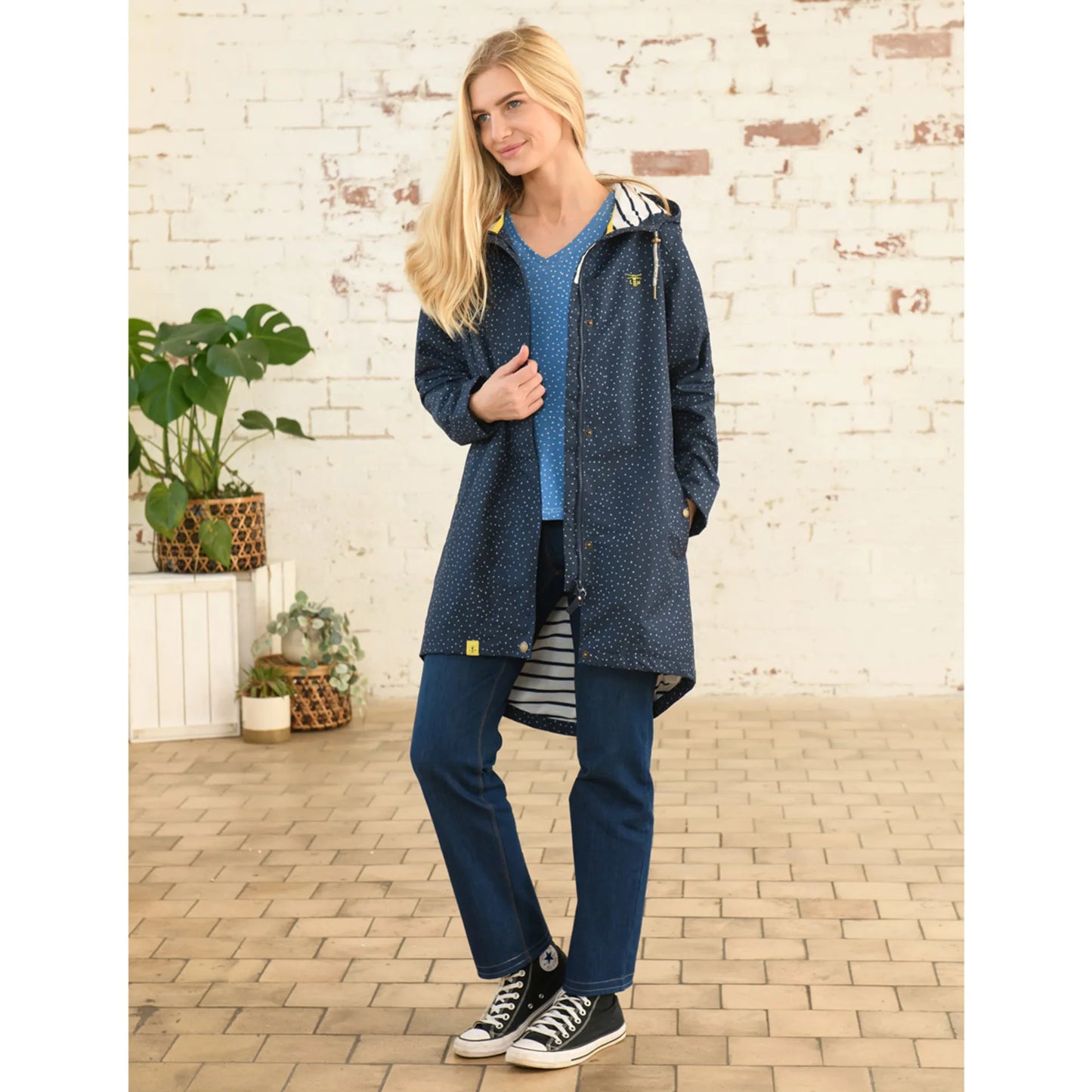 Lighthouse Clothing Beachcomber Long Coat - Navy Dot