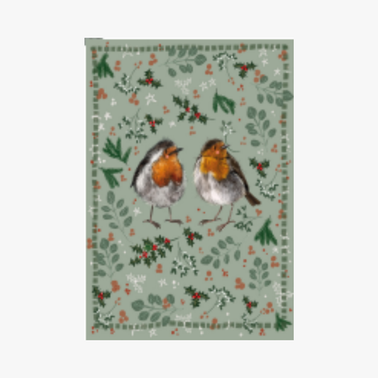 Christmas Robins Tea Towel