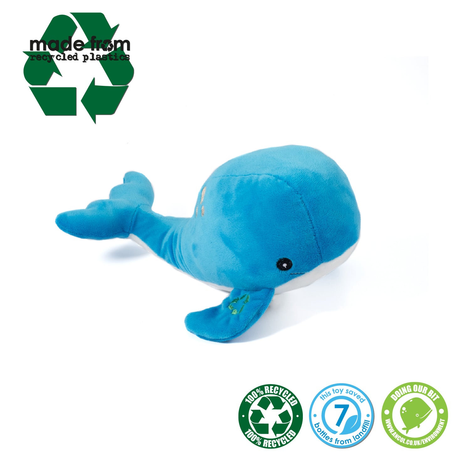 image shows a blue whale soft dog toy