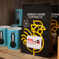 Redwings Horse Sanctuary Cafetiere Coffee. Roasted and ground by Green Farm Norfolk using their Dolce Vista blend. A black coffee bag featuring a yellow chicken and the Redwings Horse Sanctuary logo sitting on a wooden shelf at the Redwings Caldecott Visitor Centre shop.