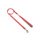 Image shows a bright red and pale pink leopard print design dog lead with silver hardwear and the white Doodlebone logo